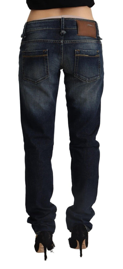 Eight Dark Blue Washed Cotton Skinny Denim Low Waist Jeans