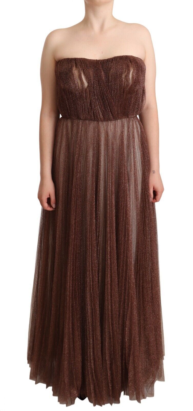 Dolce & Gabbana Metallic Bronze Polyester Maxi Gown Dress by Dolce & Gabbana