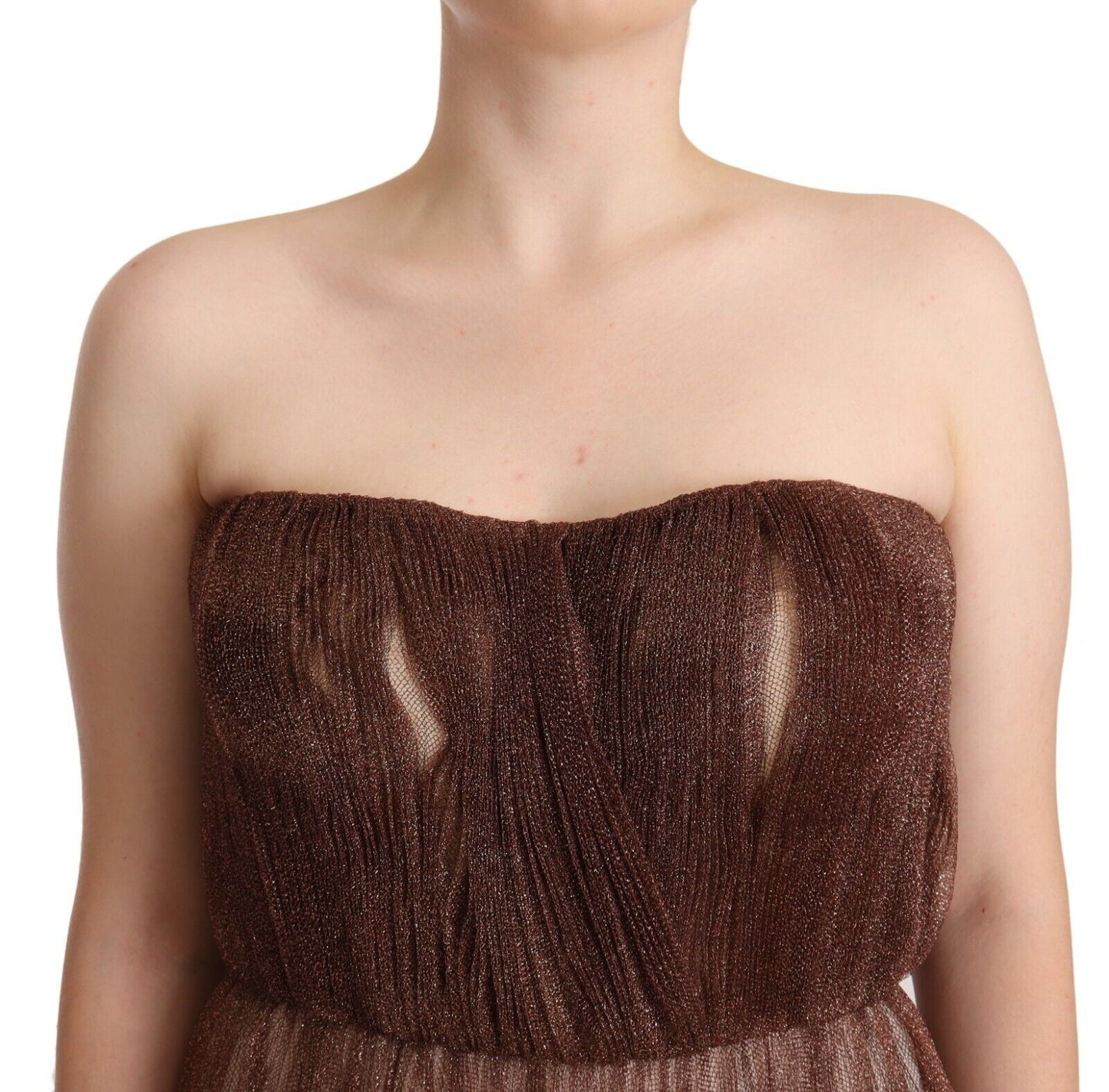 Dolce & Gabbana Metallic Bronze Polyester Maxi Gown Dress by Dolce & Gabbana