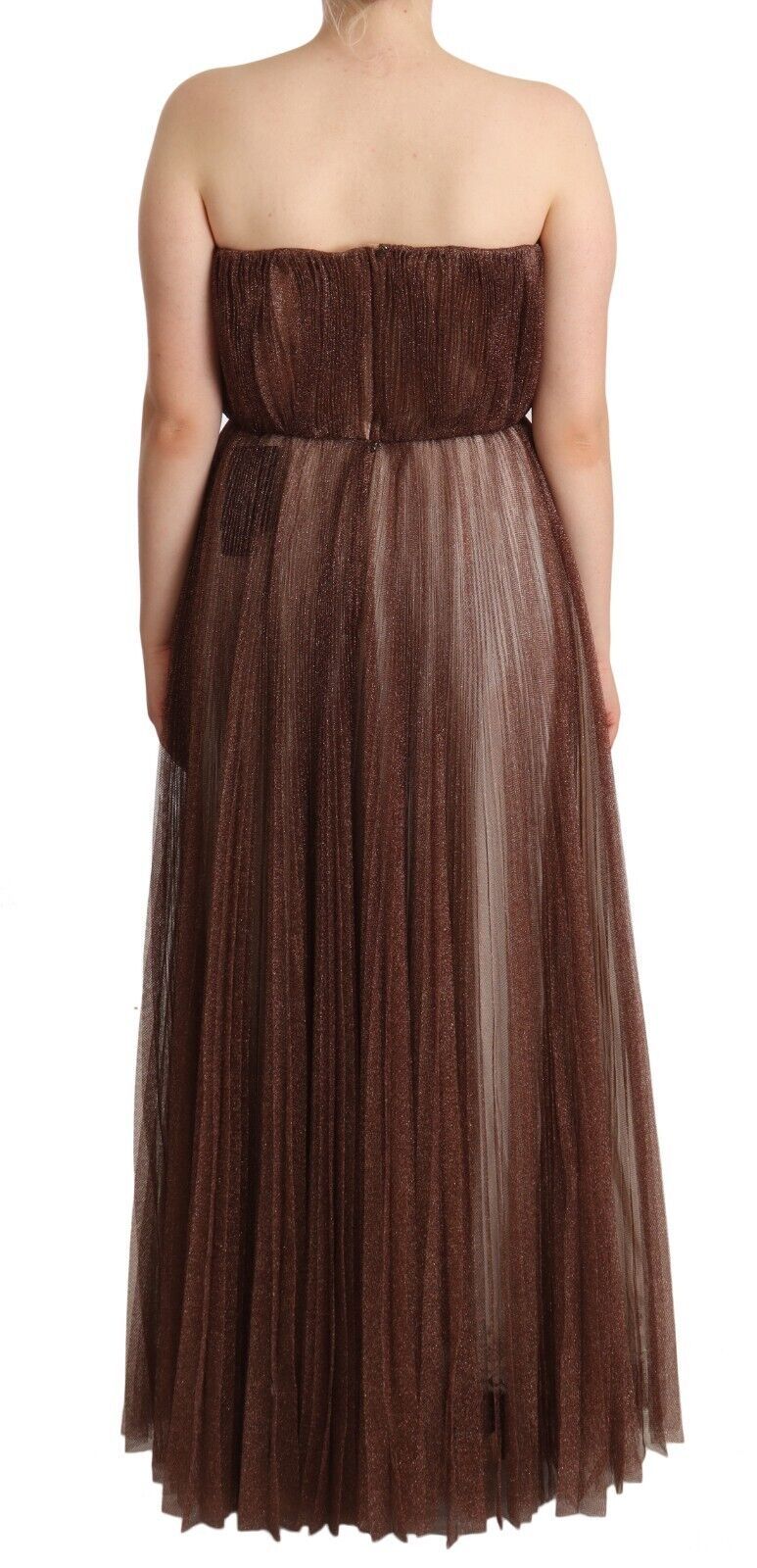 Dolce & Gabbana Metallic Bronze Polyester Maxi Gown Dress by Dolce & Gabbana