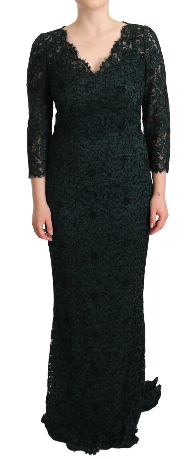 Dolce & Gabbana Green Floral Lace Maxi Floor Length Dress by Dolce & Gabbana