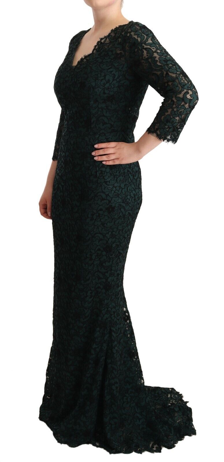 Dolce & Gabbana Green Floral Lace Maxi Floor Length Dress by Dolce & Gabbana