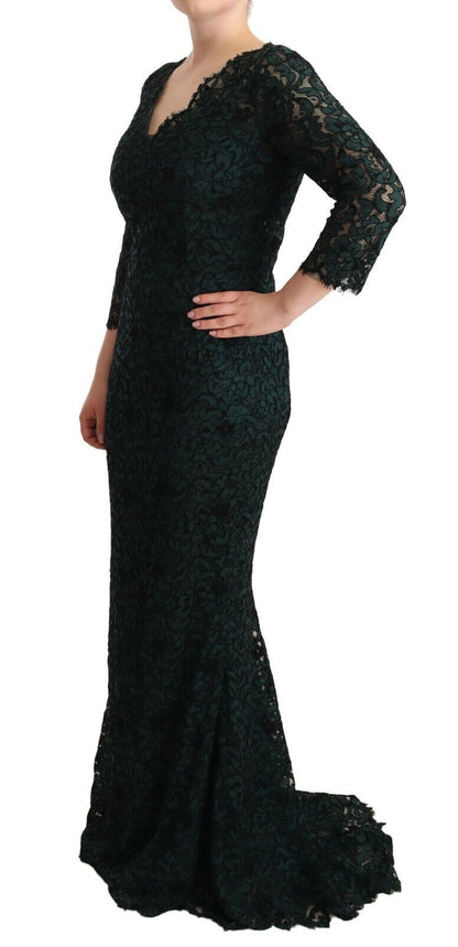 Dolce & Gabbana Green Floral Lace Maxi Floor Length Dress by Dolce & Gabbana