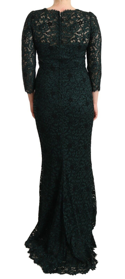 Dolce & Gabbana Green Floral Lace Maxi Floor Length Dress by Dolce & Gabbana