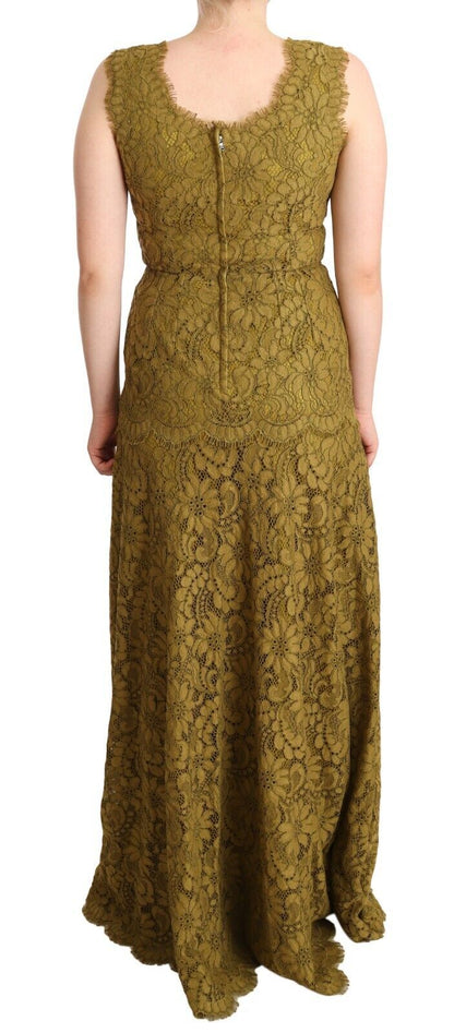 Dolce & Gabbana Brown Floral Lace Maxi Floor Length Dress by Dolce & Gabbana