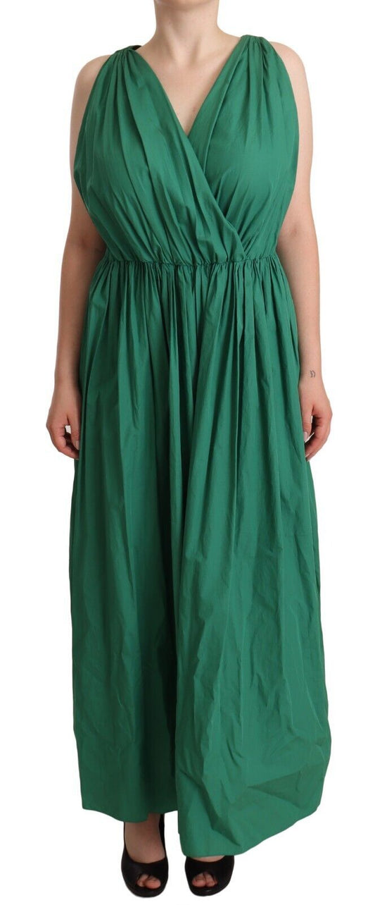 Dolce & Gabbana Green Cotton Sleeveless V-neck Dress by Dolce & Gabbana