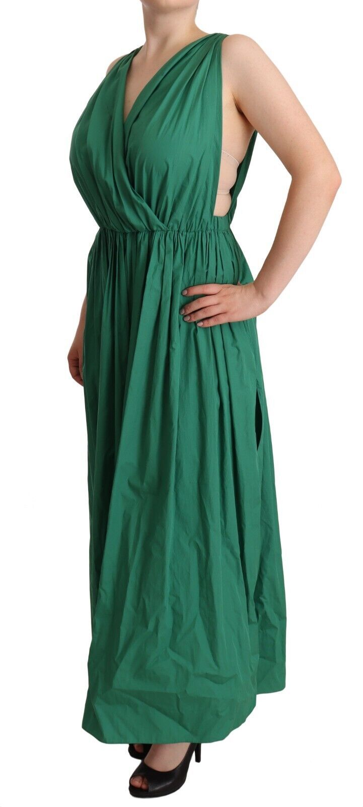 Dolce & Gabbana Green Cotton Sleeveless V-neck Dress by Dolce & Gabbana