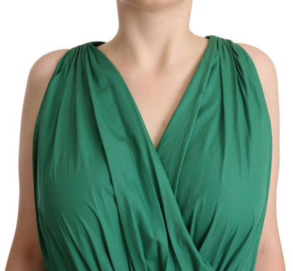 Dolce & Gabbana Green Cotton Sleeveless V-neck Dress by Dolce & Gabbana