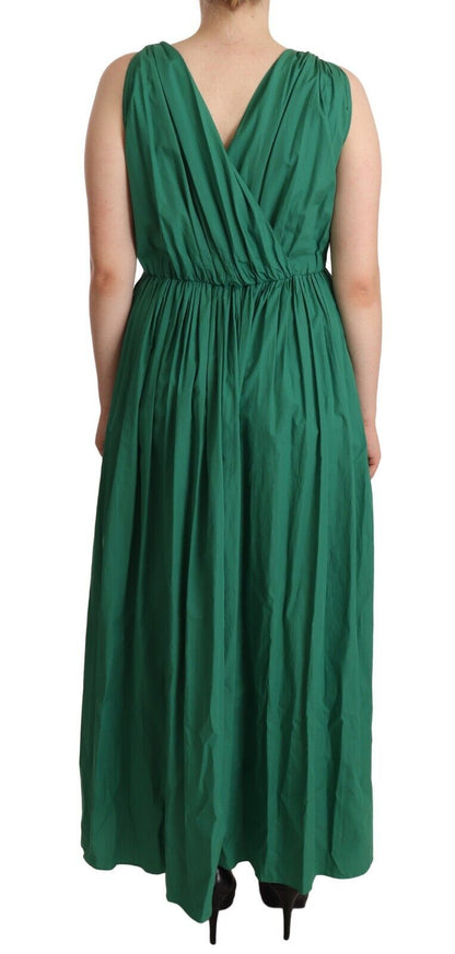 Dolce & Gabbana Green Cotton Sleeveless V-neck Dress by Dolce & Gabbana