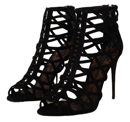 Dolce &amp; Gabbana Black Suede Stiletto Heels Bette Sandals Shoes