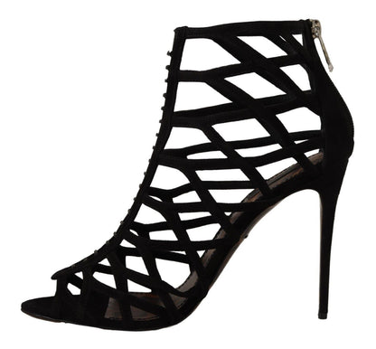 Dolce &amp; Gabbana Black Suede Stiletto Heels Bette Sandals Shoes
