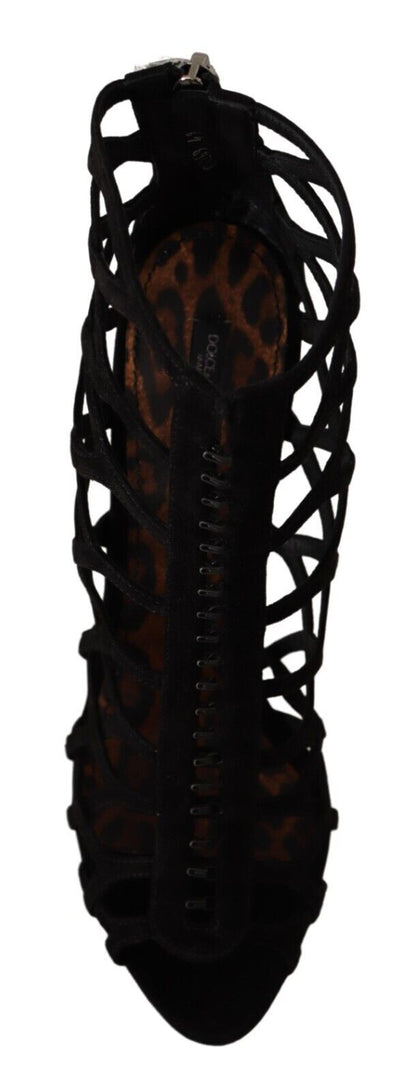 Dolce &amp; Gabbana Black Suede Stiletto Heels Bette Sandals Shoes