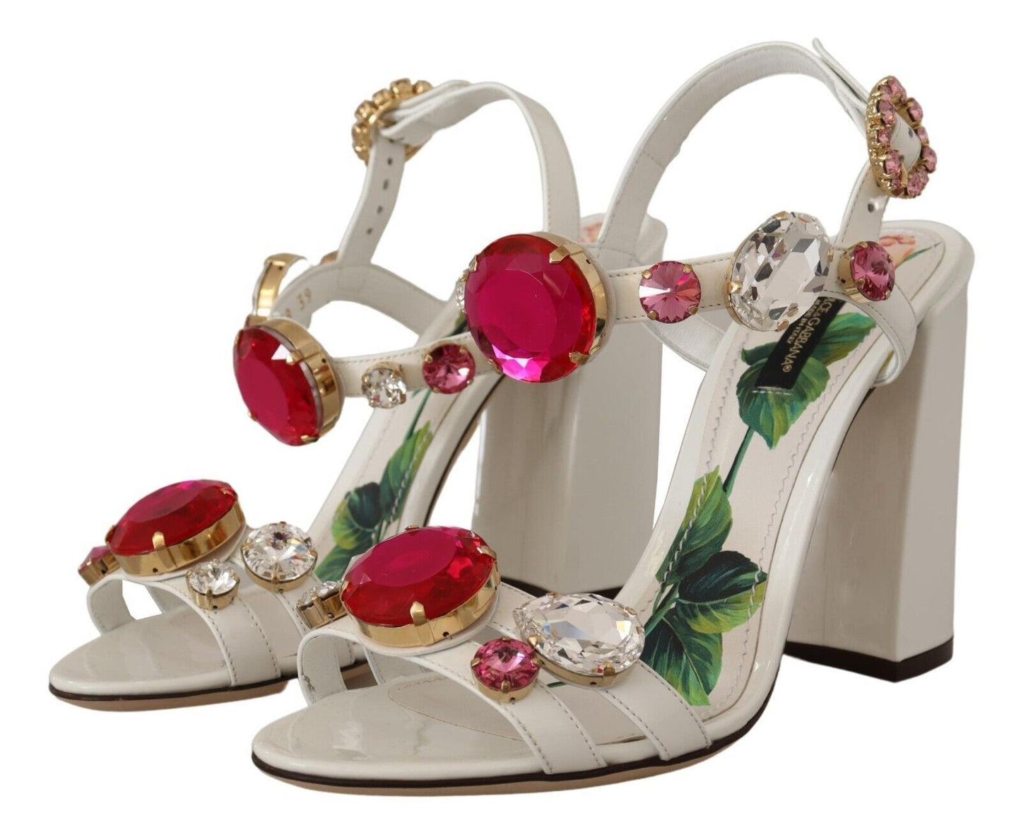 Dolce &amp; Gabbana White Leather Crystal Keira Heels Sandals Shoes
