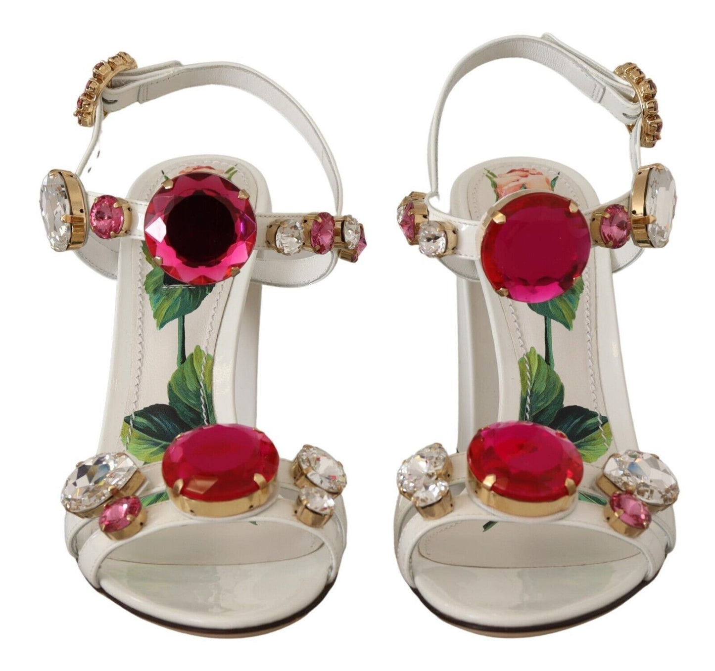 Dolce &amp; Gabbana White Leather Crystal Keira Heels Sandals Shoes