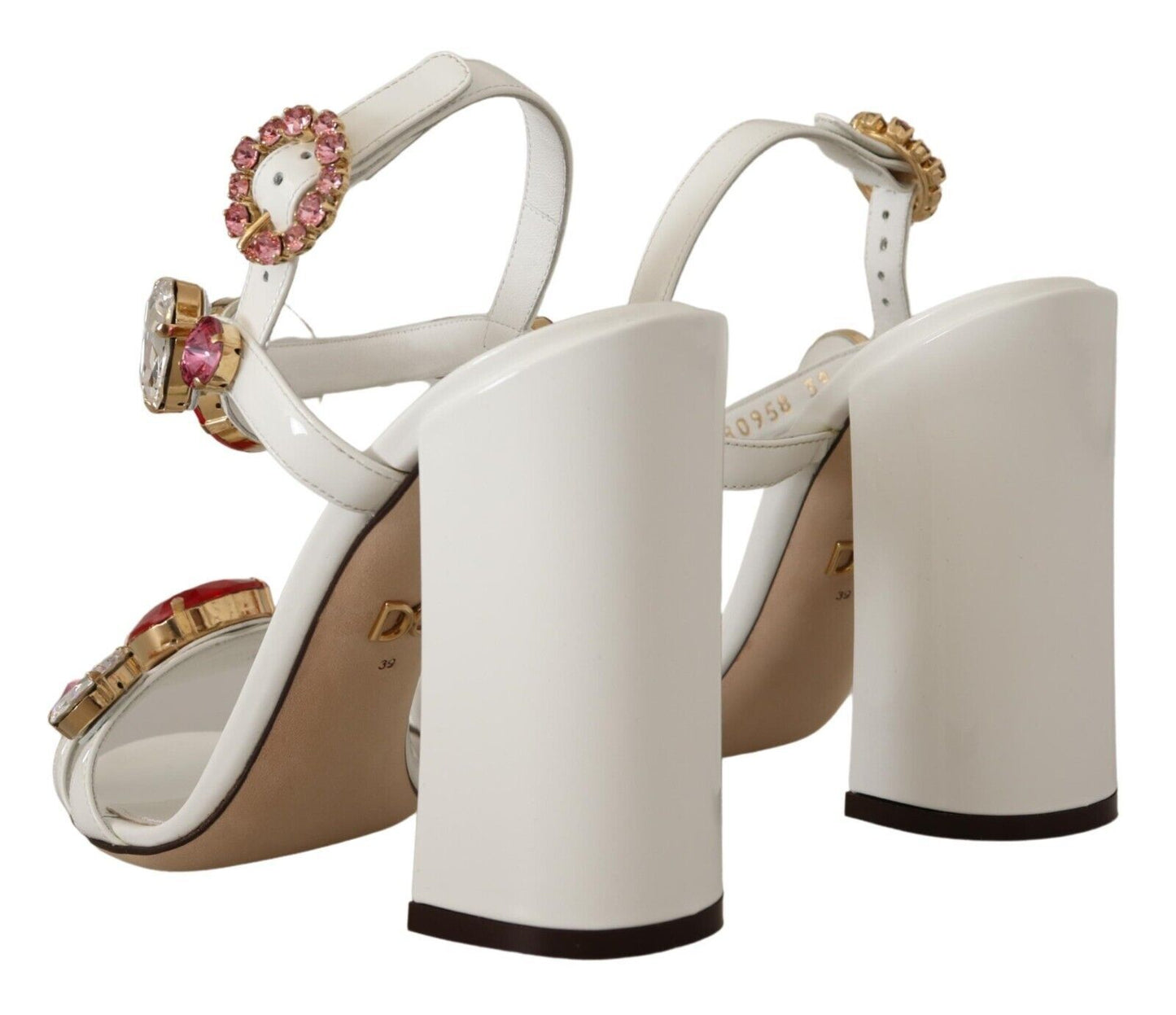 Dolce &amp; Gabbana White Leather Crystal Keira Heels Sandals Shoes