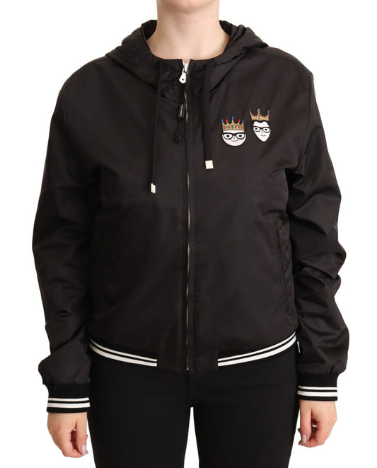 Dolce &amp; Gabbana Élégant blouson aviateur noir à capuche
