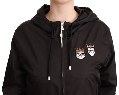 Dolce &amp; Gabbana Élégant blouson aviateur noir à capuche