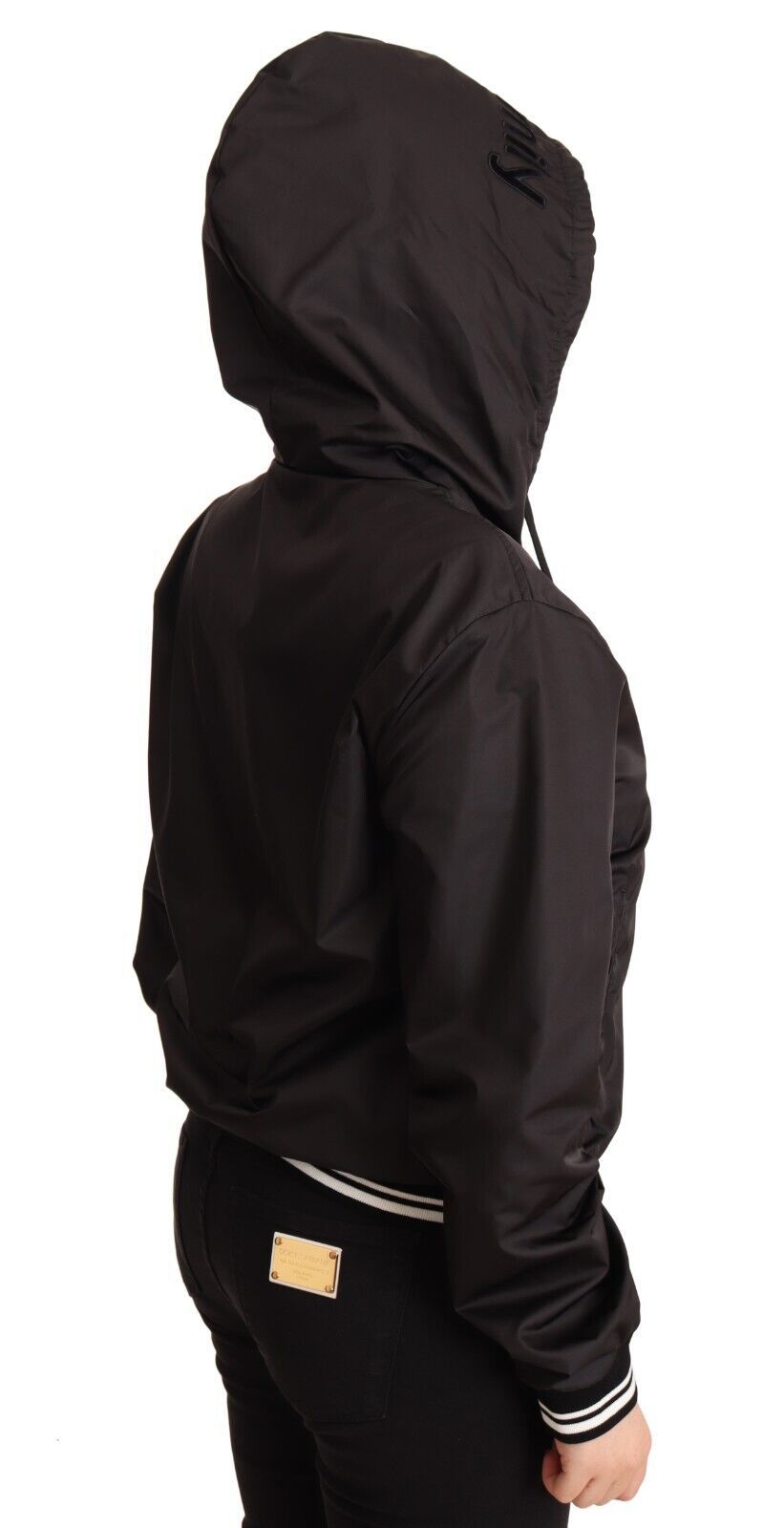 Dolce &amp; Gabbana Élégant blouson aviateur noir à capuche