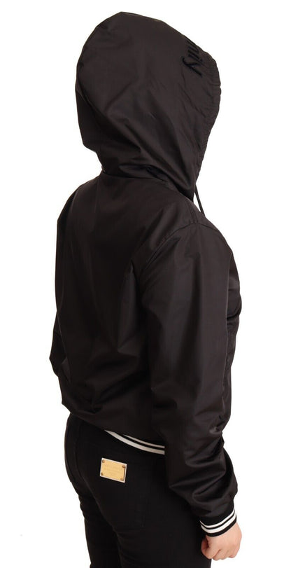 Dolce &amp; Gabbana Élégant blouson aviateur noir à capuche