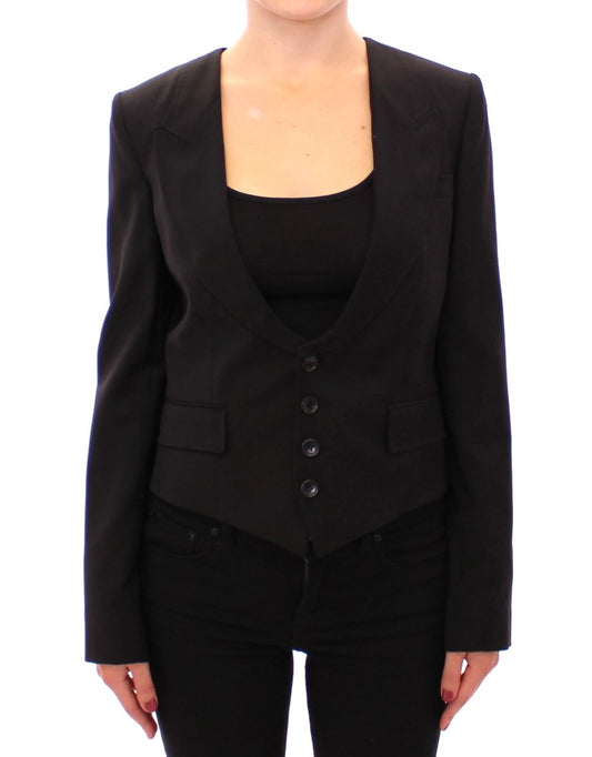 Blazer noir élégant en soie mélangée Dolce &amp; Gabbana avec détail foulard au dos