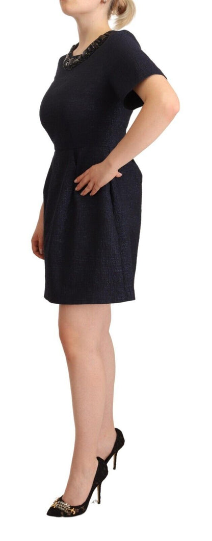 L'Autre Chose Black Embellished Short Sleeves Mini A-line Dress by L'Autre Chose