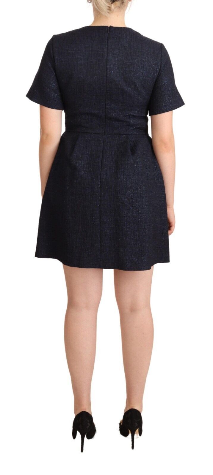 L'Autre Chose Black Embellished Short Sleeves Mini A-line Dress by L'Autre Chose