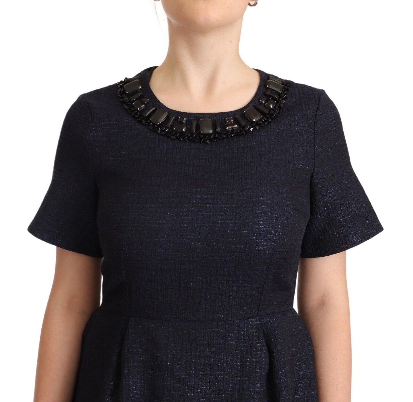 L'Autre Chose Black Embellished Short Sleeves Mini A-line Dress by L'Autre Chose