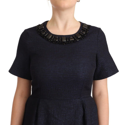 L'Autre Chose Black Embellished Short Sleeves Mini A-line Dress by L'Autre Chose