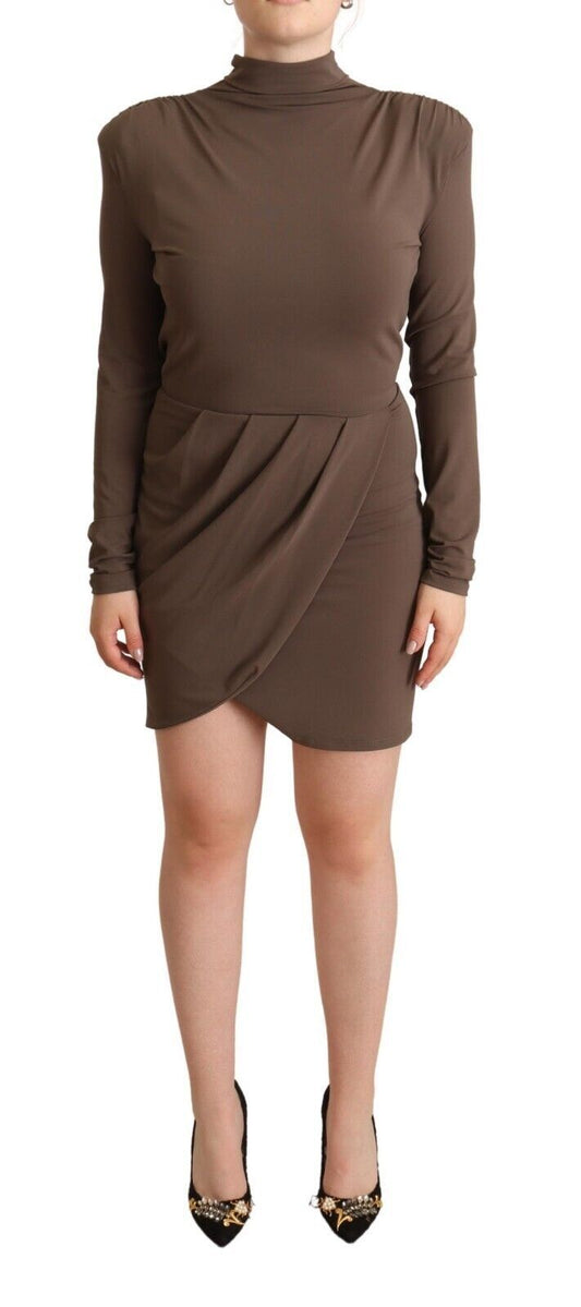 Patrizia Pepe Brown Acetate Long Sleeves Turtle Neck Sheath Dress by Patrizia Pepe