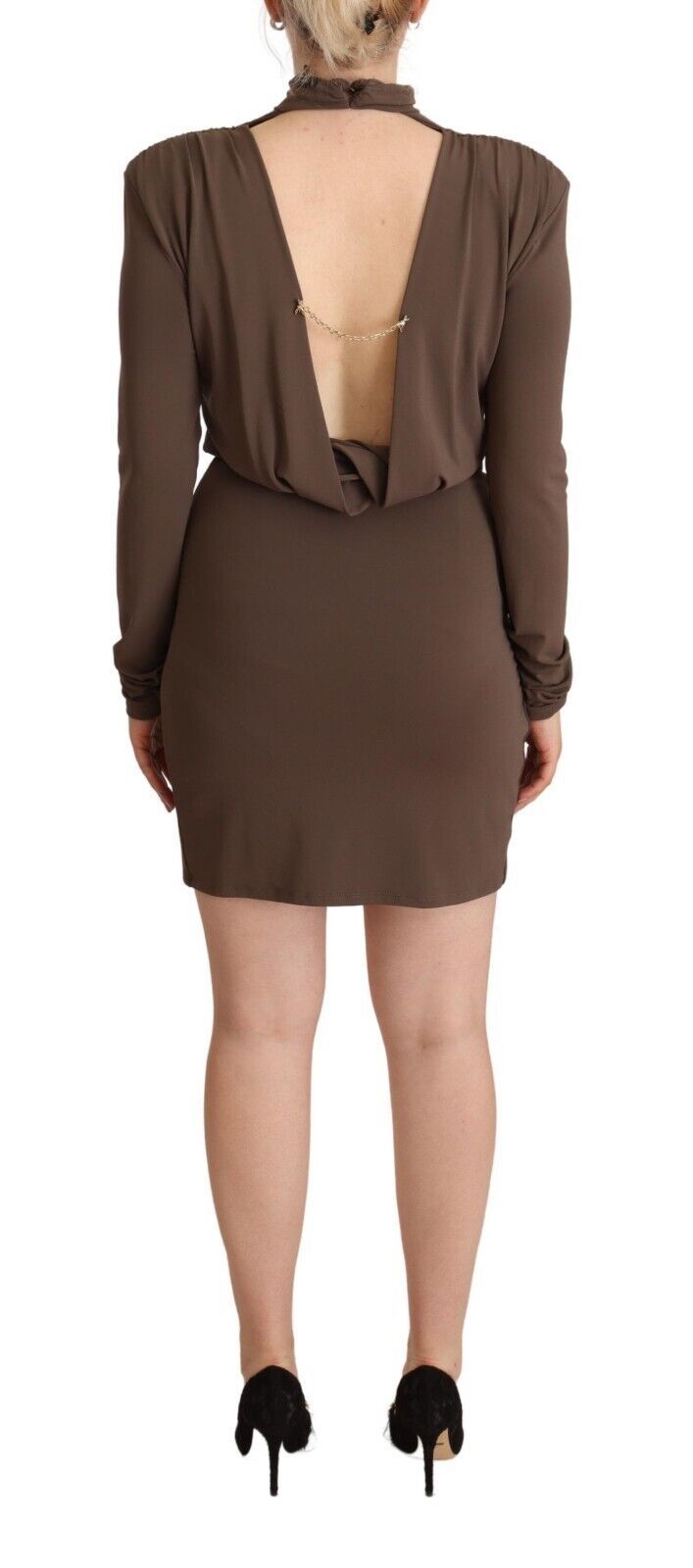 Patrizia Pepe Brown Acetate Long Sleeves Turtle Neck Sheath Dress by Patrizia Pepe