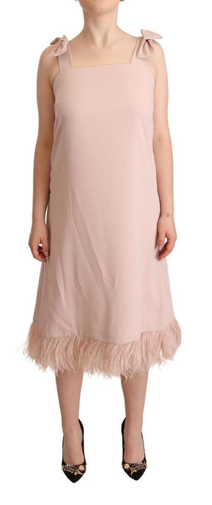 P.A.R.O.S.H. Pink Polyester Sleeveless Midi Feather Shift Dress by P.A.R.O.S.H.