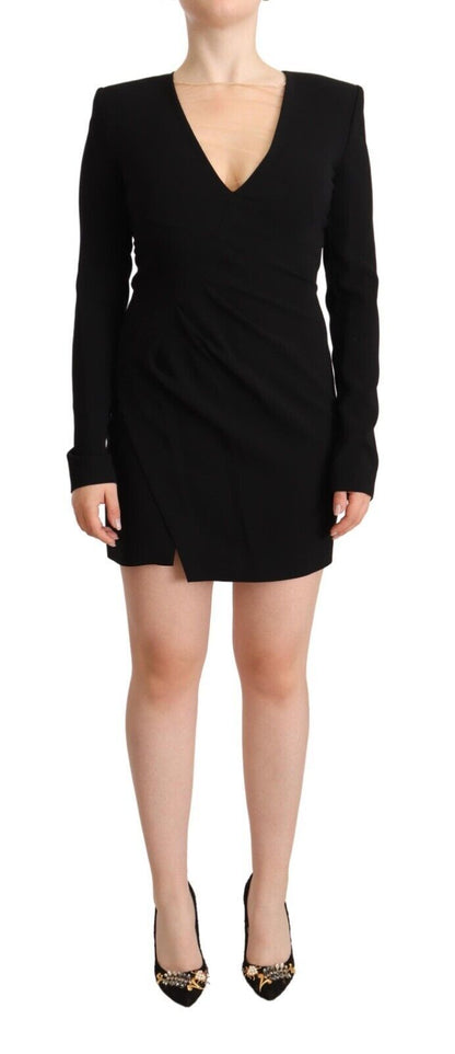 Dsquared² Black Long Sleeves Deep V-neck Mini Sheath Dress by Dsquared²