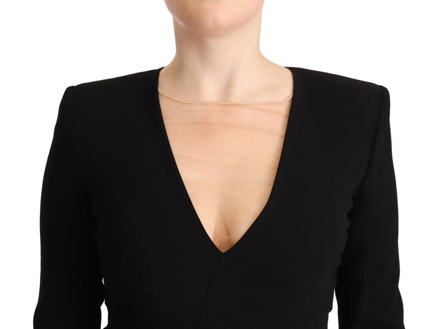 Dsquared² Black Long Sleeves Deep V-neck Mini Sheath Dress by Dsquared²