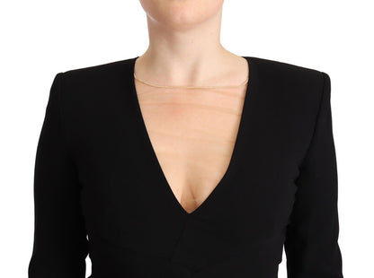 Dsquared² Black Long Sleeves Deep V-neck Mini Sheath Dress by Dsquared²