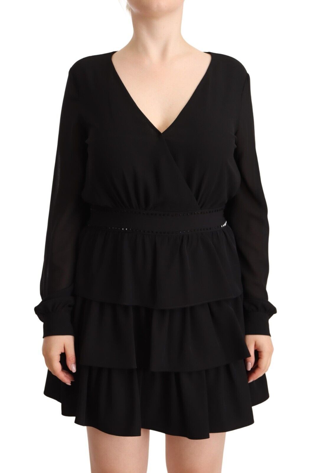 Liu Jo Black Polyester Long Sleeves V-neck Mini A-line Dress by Liu Jo