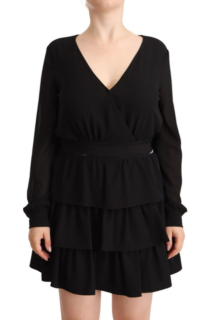 Liu Jo Black Polyester Long Sleeves V-neck Mini A-line Dress by Liu Jo