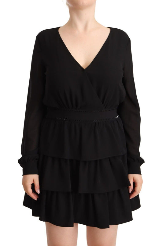 Liu Jo Black Polyester Long Sleeves V-neck Mini A-line Dress by Liu Jo
