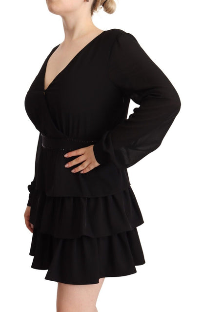 Liu Jo Black Polyester Long Sleeves V-neck Mini A-line Dress by Liu Jo