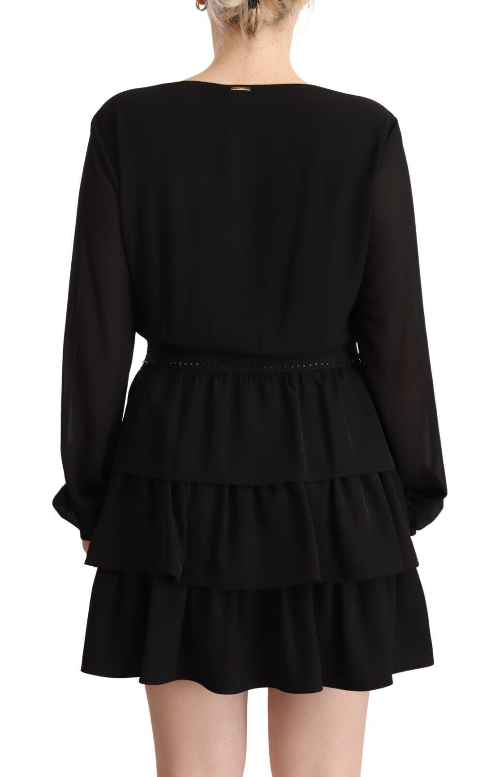 Liu Jo Black Polyester Long Sleeves V-neck Mini A-line Dress by Liu Jo