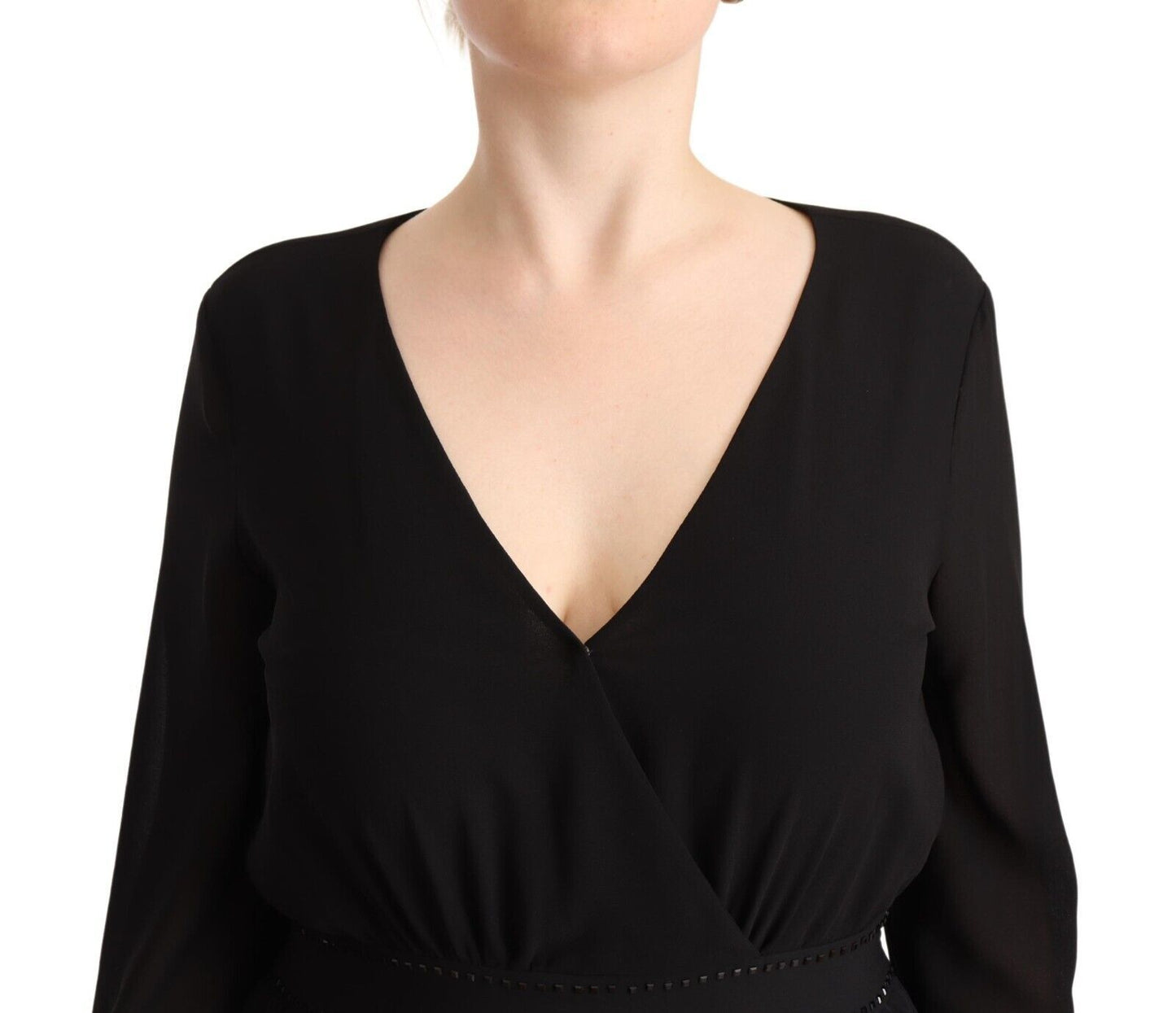 Liu Jo Black Polyester Long Sleeves V-neck Mini A-line Dress by Liu Jo