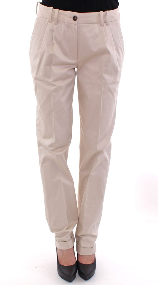 Pantalon élégant en coton beige coupe classique Dolce &amp; Gabbana