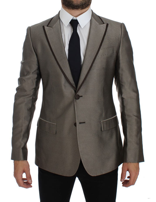 Blazer slim élégant en soie marron à deux boutons Dolce &amp; Gabbana