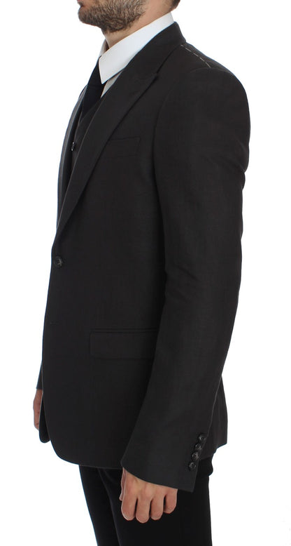 Dolce & Gabbana Gray Slim Fit Linen Blazer Jacket by Dolce & Gabbana