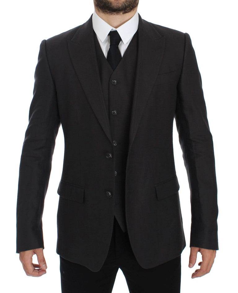 Dolce & Gabbana Gray Slim Fit Linen Blazer Jacket by Dolce & Gabbana