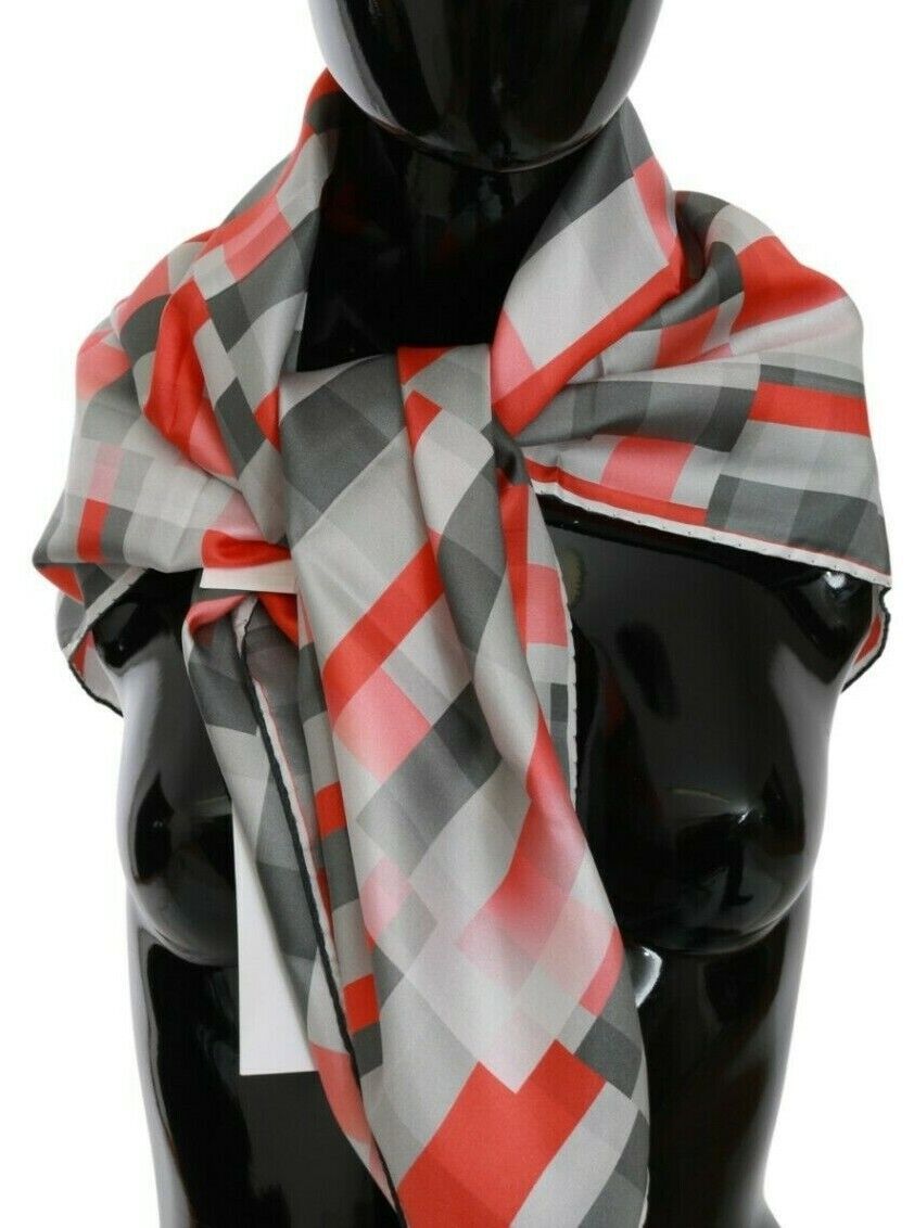 Costume National Gray Red Silk Shawl Foulard Wrap Scarf by Costume National