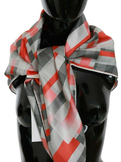 Costume National Gray Red Silk Shawl Foulard Wrap Scarf by Costume National