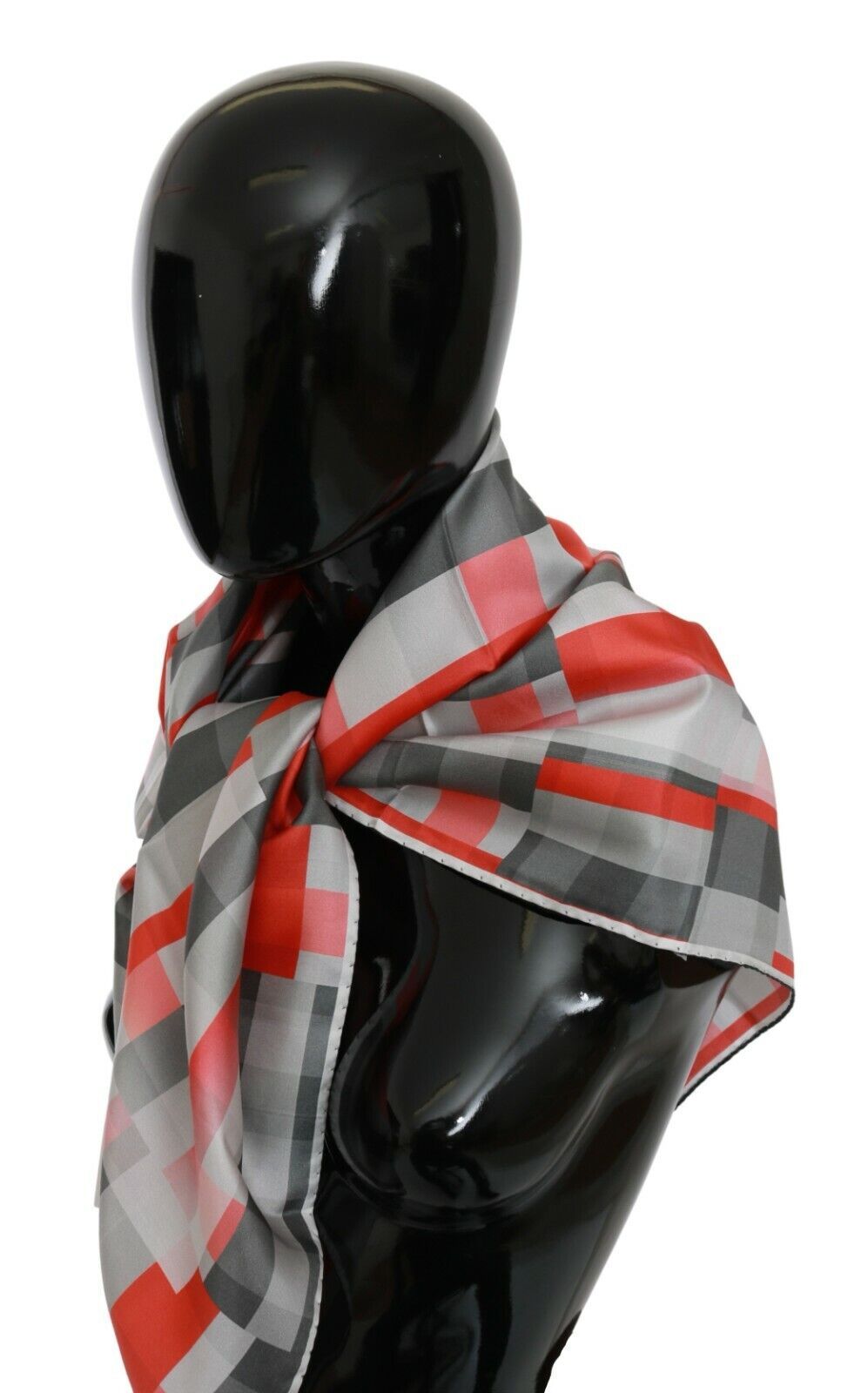 Costume National Gray Red Silk Shawl Foulard Wrap Scarf by Costume National