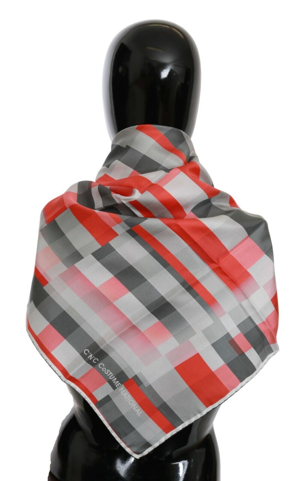 Costume National Gray Red Silk Shawl Foulard Wrap Scarf by Costume National
