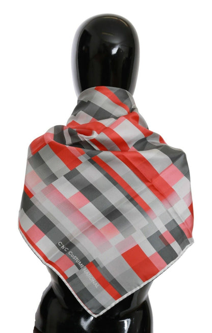 Costume National Gray Red Silk Shawl Foulard Wrap Scarf by Costume National