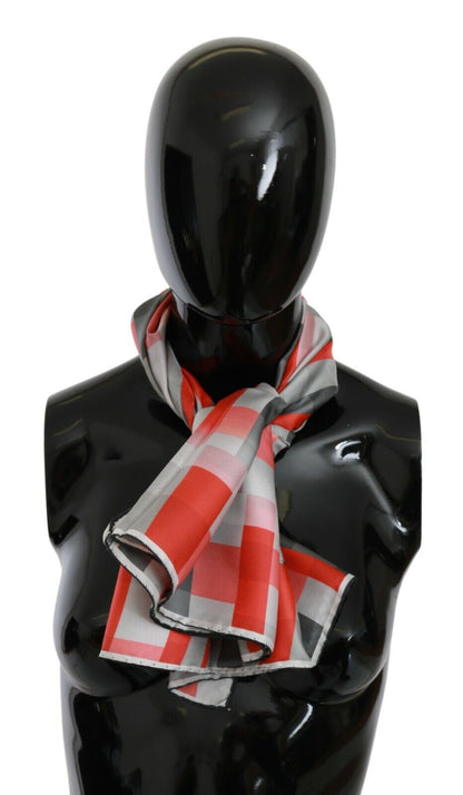 Costume National Gray Red Silk Shawl Foulard Wrap Scarf by Costume National